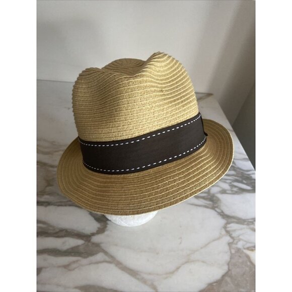 Impermeable Weatherproof Fedora Summer Hat Brown Ribbon Trim Size M - Picture 2 of 5